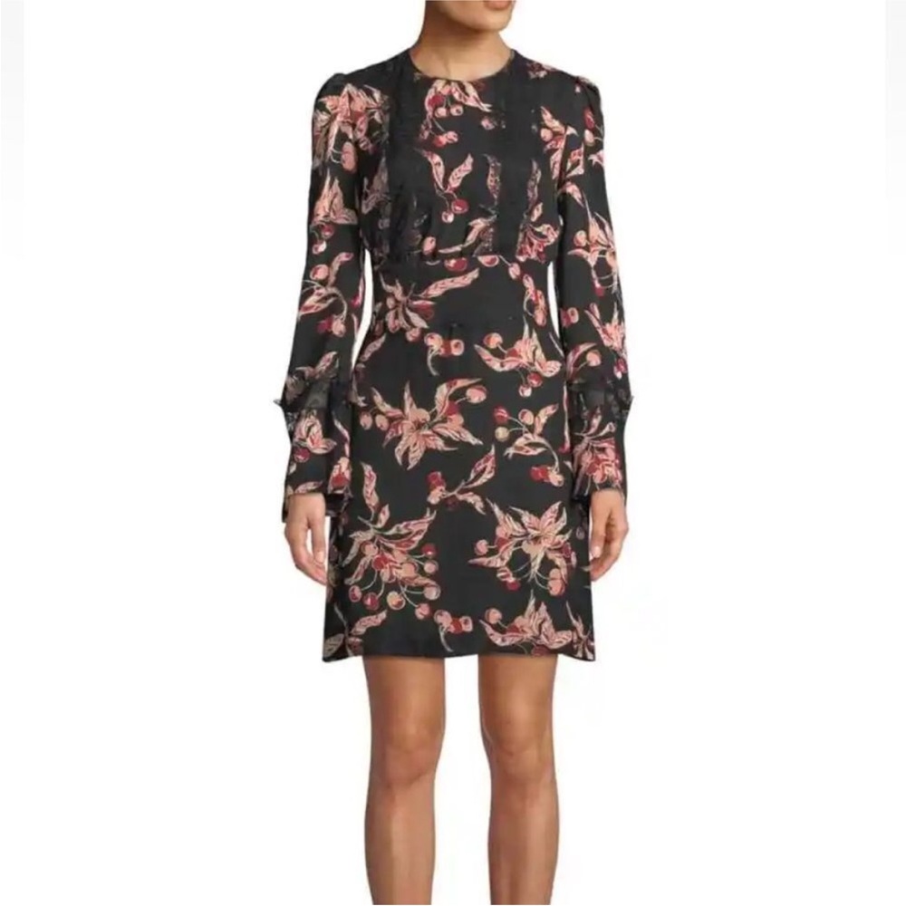 Dundas X Revolve Black Silk Floral Cherry Print Dress| Size 6